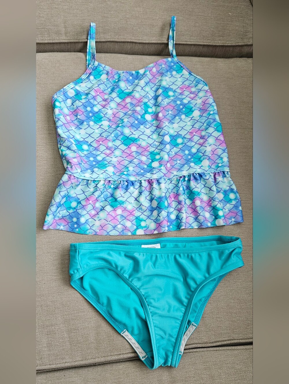 Speedo Aqua Mermaid-Scale Peplum Tankini Set GIRLS 2 Piece Swimsuit Bathing Suit